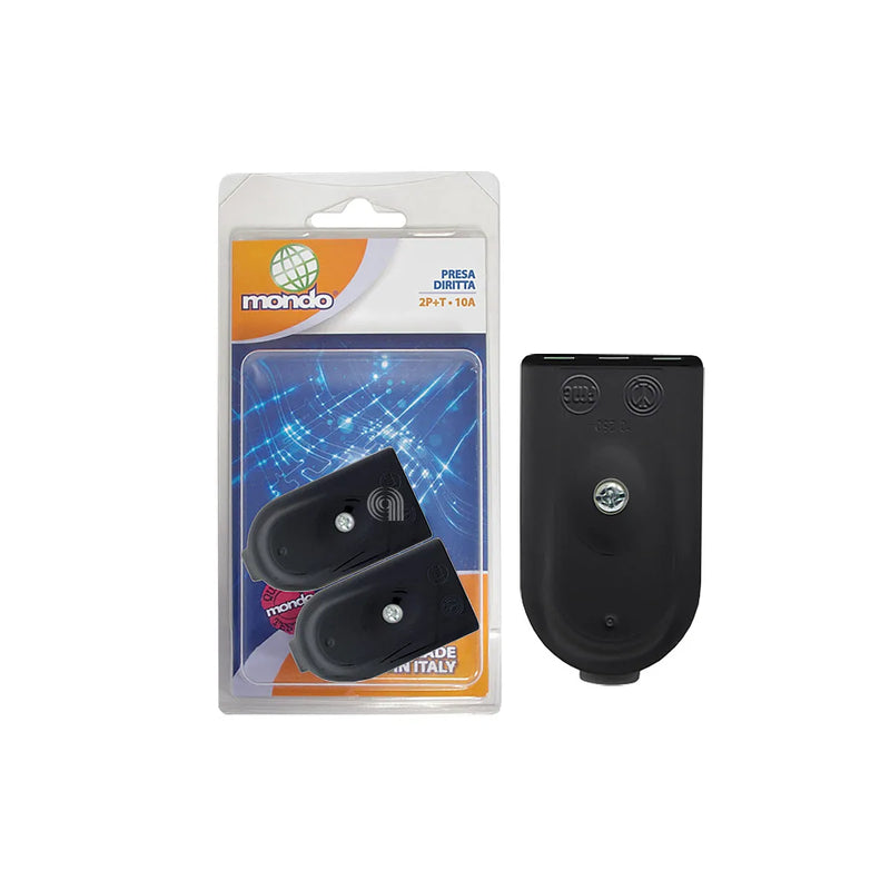 MONDO - Pack of 2 Black Straight 10A Plugs with Ground - AST-55301364