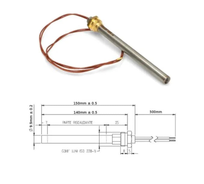Pellet stove heating element 140mm x 9.9mm 3/8 250W HT62650